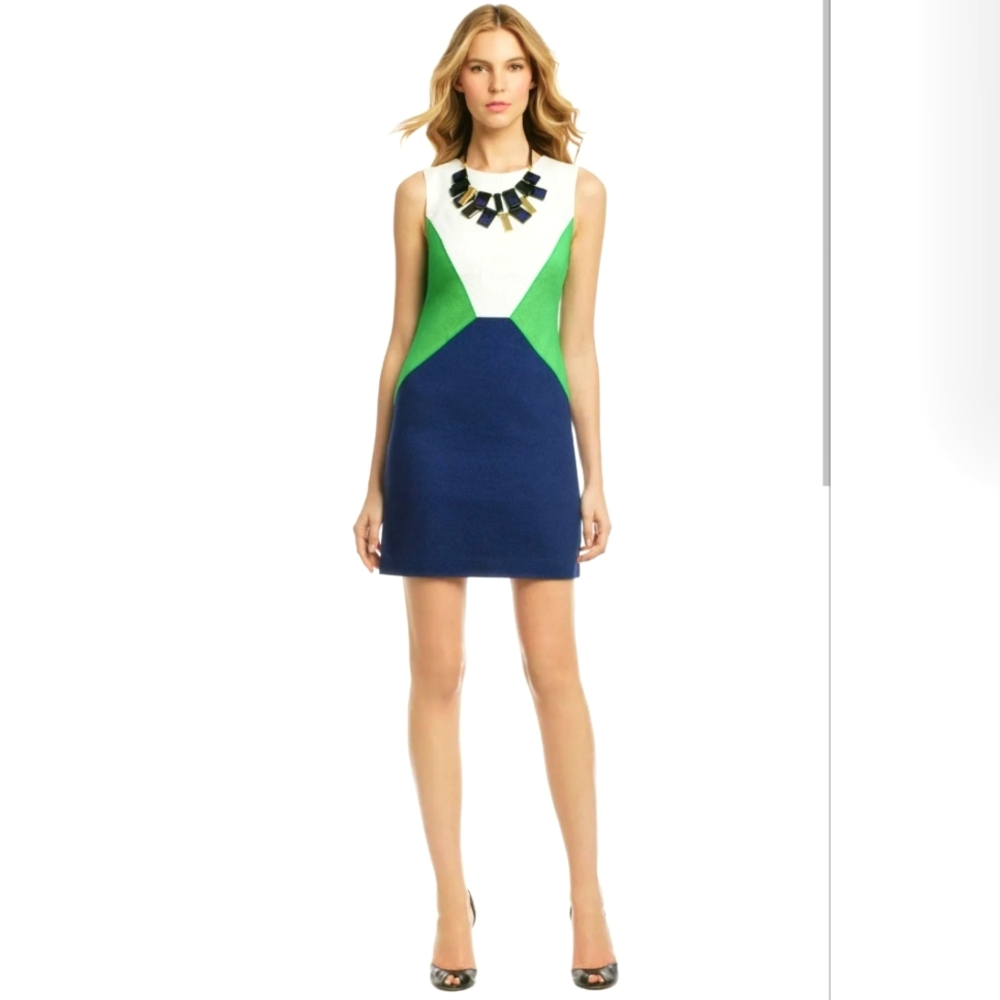 Trina Turk Blue, Green, and White Midi Dress
